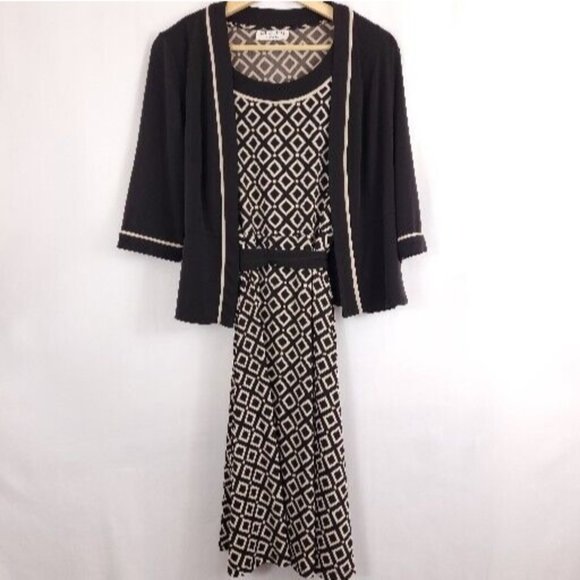 Studio I Dress And Jacket Black And Cream Geometric Pattern Petite Small - Picture 3 of 11